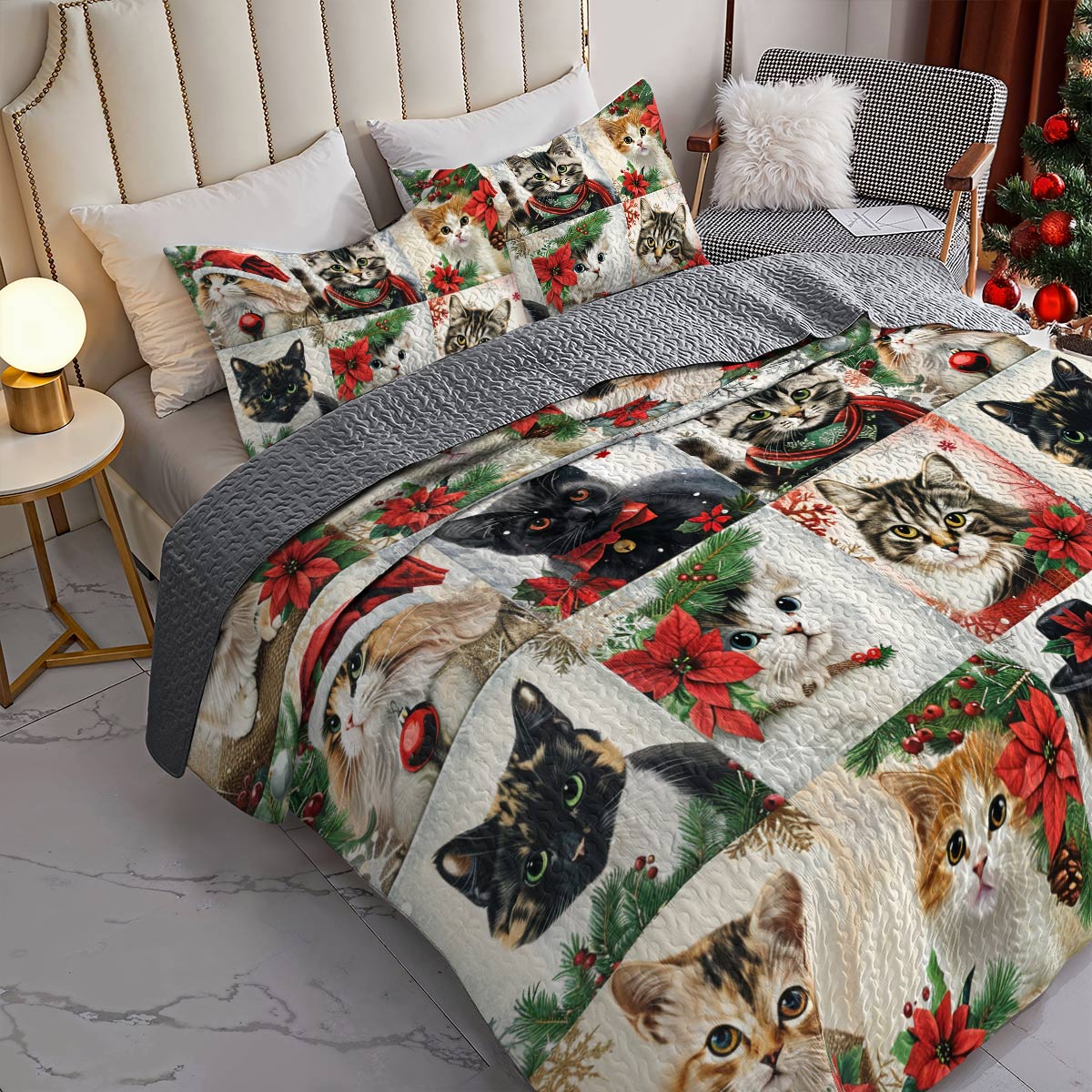 Lorva All Season Quilt 3-Piece Set Meowy Christmas