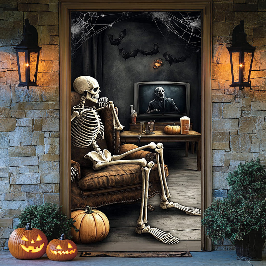 Lorva Halloween Door Cover Skeleton Movie Night