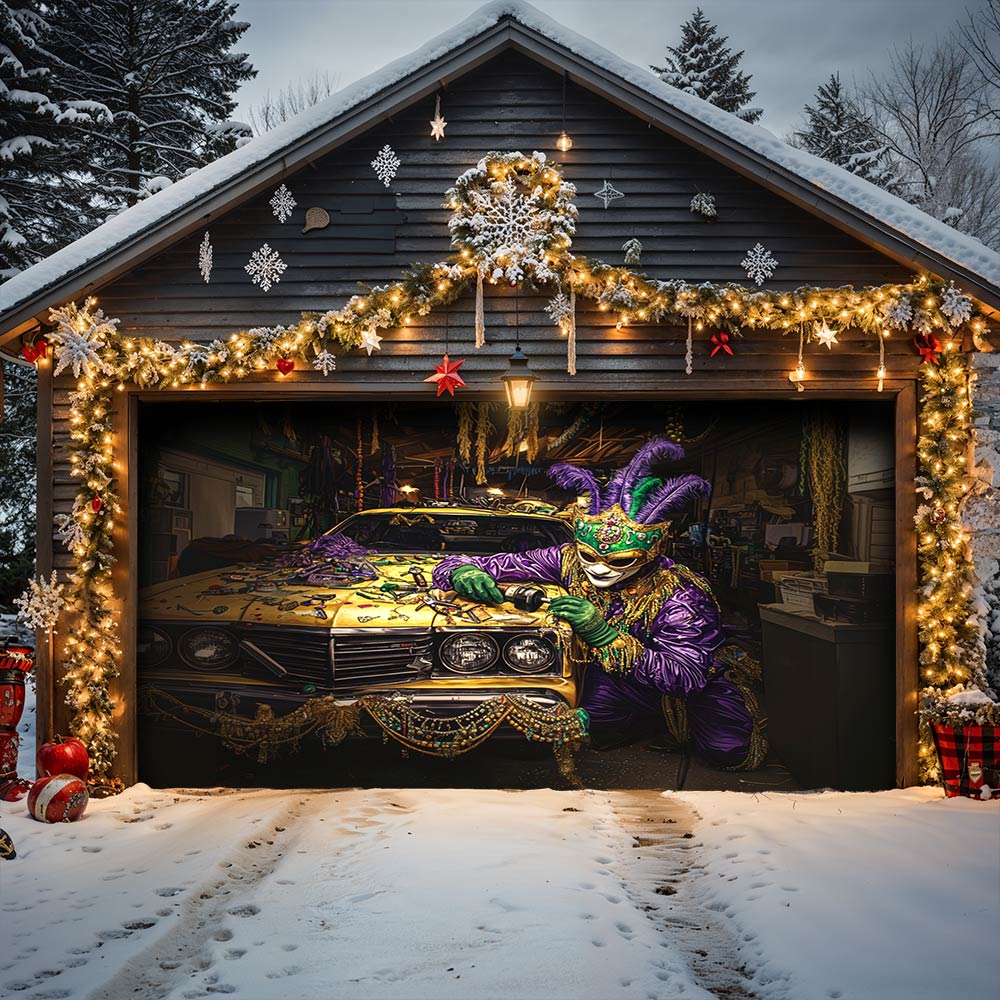 Lorva Mardi Gras Garage Door Banner Decoration Mardi Gras Auto Fix