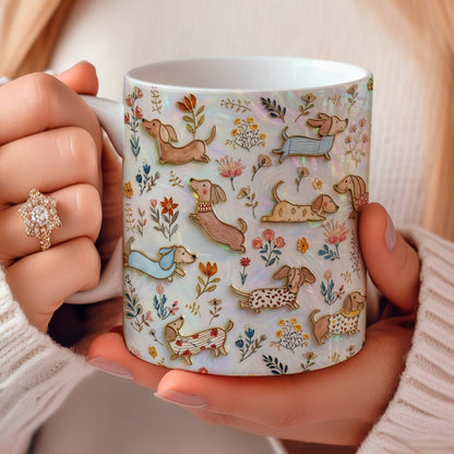 Lorva Flat Print Mug Cute Floral Dachshunds