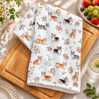 Lorva Kitchen Towel Charming Floral Corgi