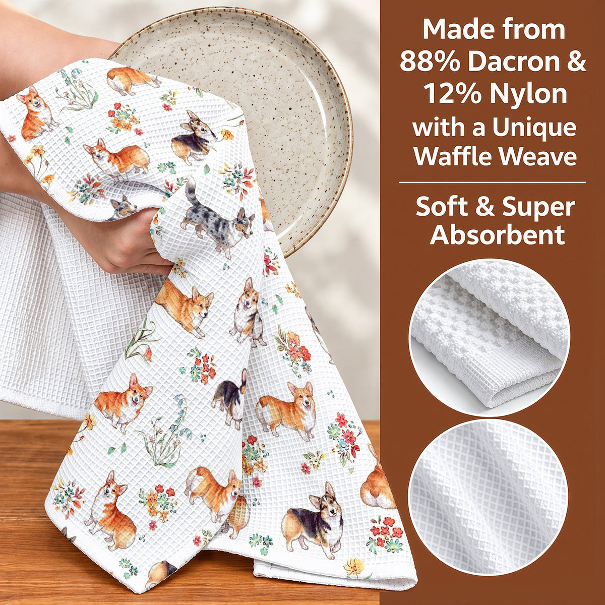 Lorva Kitchen Towel Charming Floral Corgi