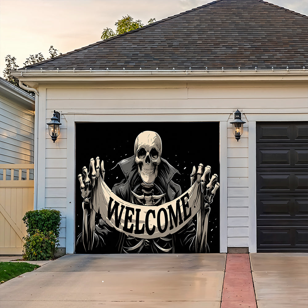 Lorva Halloween Garage Door Banner Decoration Skeleton Welcome