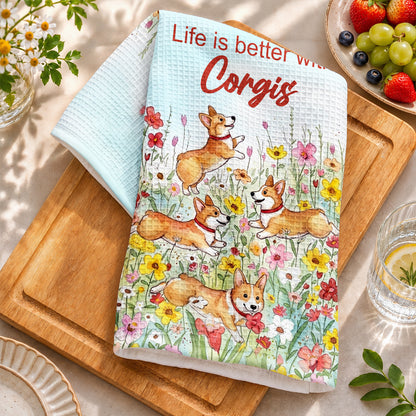 Lorva Corgi Kitchen Towel Life Is Better With Corgis