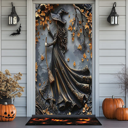 Lorva Halloween Door Cover Charming Autumn Witch
