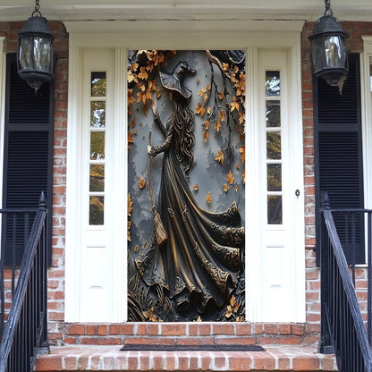 Lorva Halloween Door Cover Charming Autumn Witch