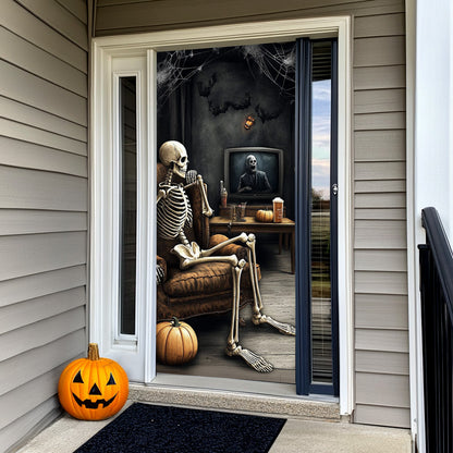 Lorva Halloween Door Cover Skeleton Movie Night