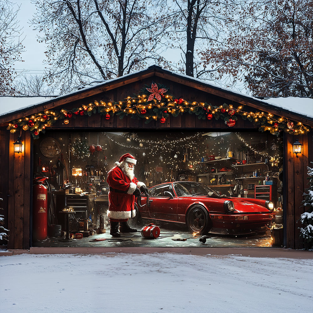 Lorva Christmas Garage Door Banner Decoration Santa’s Christmas Workshop