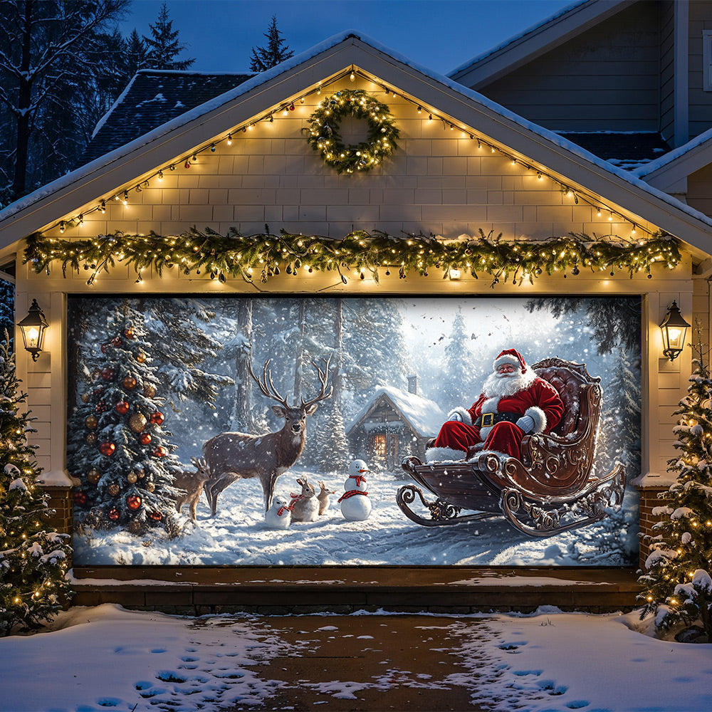Lorva Christmas Garage Door Banner Decoration SSanta’s Woodland Christmas