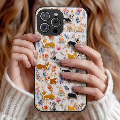 Lorva Corgi Flat Print Phone Case Sparkling Happy Field Flowers
