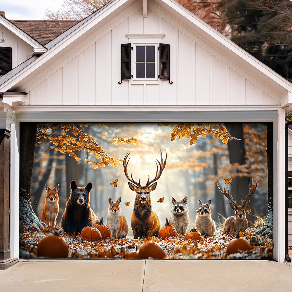 Lorva Garage Door Banner Decoration Fall Forest Companions