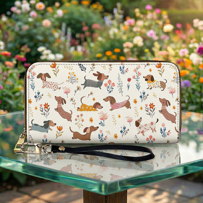 Lorva Dachshund Leather Wallet Happy Field Flowers