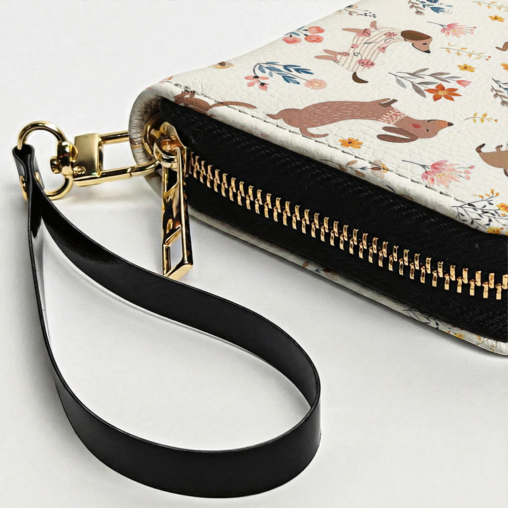 Lorva Dachshund Leather Wallet Happy Field Flowers