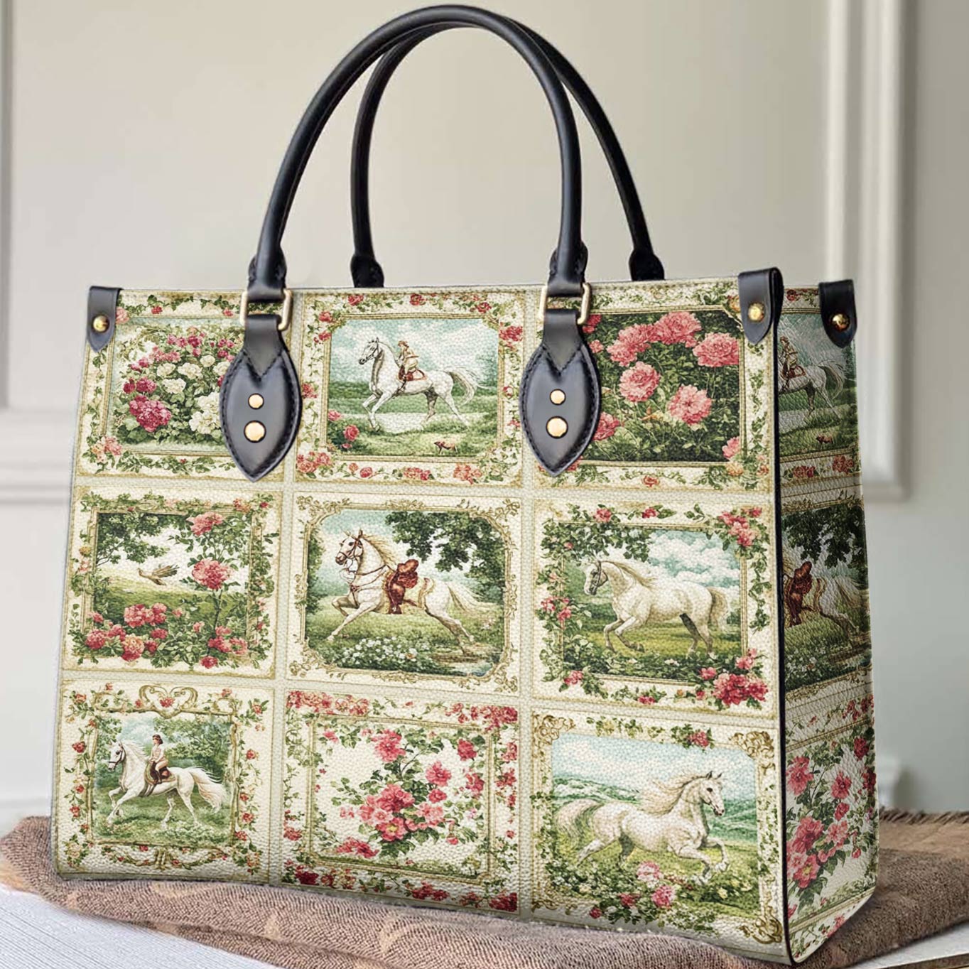 Lorva Leather Bag Horse Charm Floral Grace
