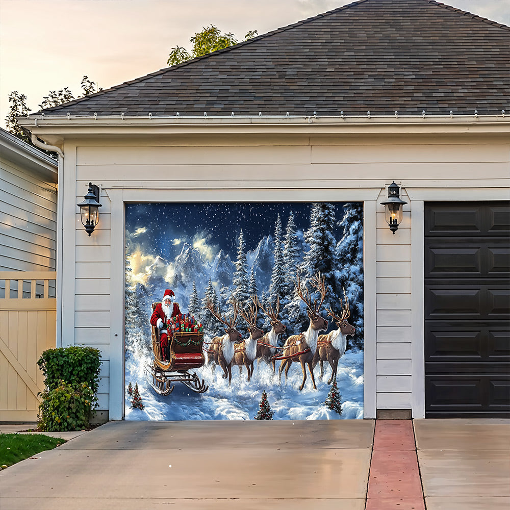 Lorva Christmas Garage Door Banner Decoration  Majestic Santa’s Christmas Reindeer Team