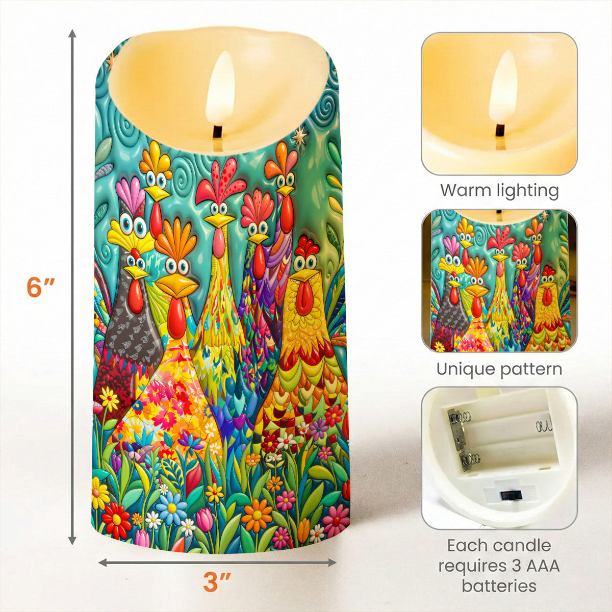 Lorva Chicken LED Candle Charming Floral Chickens