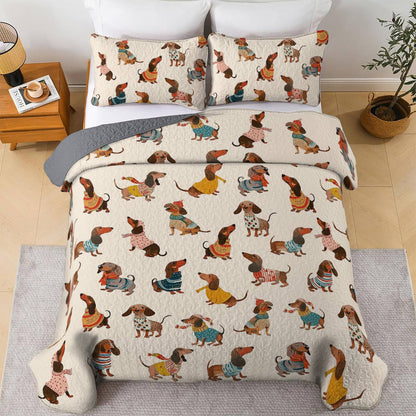 Dachshund Lorva All Season Quilt 3-Piece Set Happy Holiday