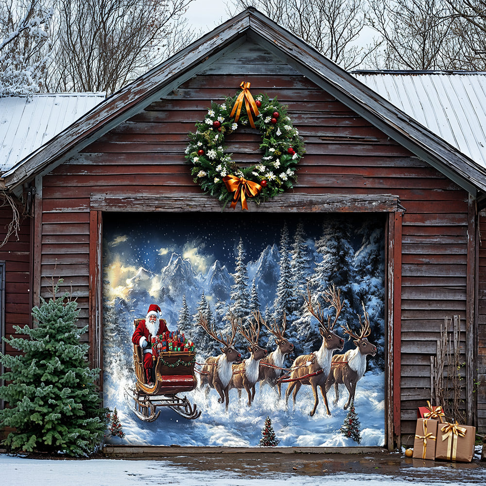 Lorva Christmas Garage Door Banner Decoration  Majestic Santa’s Christmas Reindeer Team