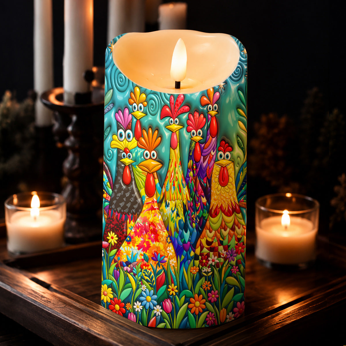 Lorva Chicken LED Candle Charming Floral Chickens