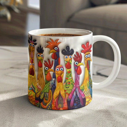Lorva Flat Print Mug Crazy Chickens