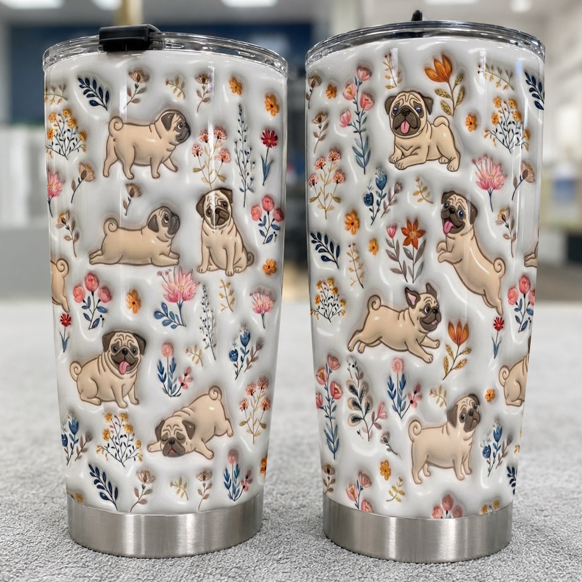 Lorva Pug 20Oz Flat Print Tumbler Happy Field Flowers
