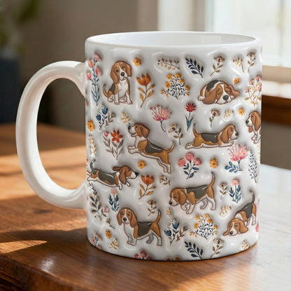 Lorva Beagle Flat Print Mug Happy Field Flowers