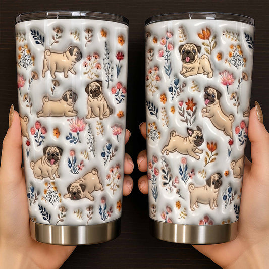 Lorva Pug 20Oz Flat Print Tumbler Happy Field Flowers
