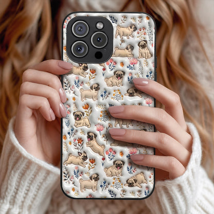 Lorva Pug Flat Print Phone Case Happy Field Flowers