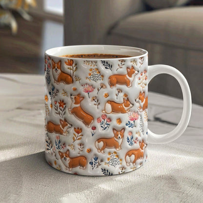 Lorva Corgi Flat Print Mug Field Flowers Lovely