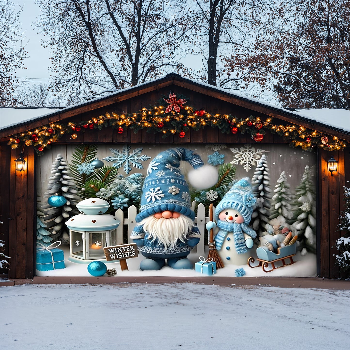 Lorva Christmas Garage Door Banner Decoration Winter Wishes