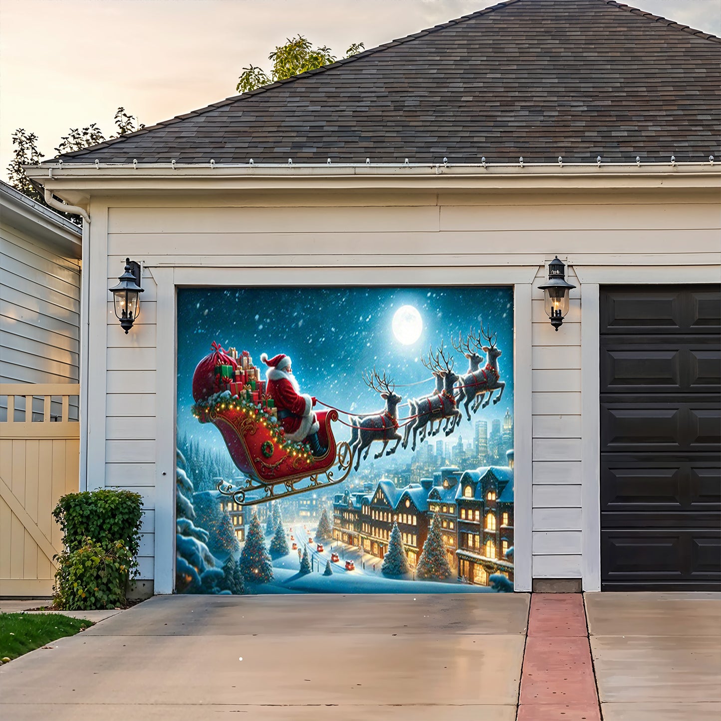 Lorva Snowman Christmas Garage Door Banner Decoration Santa’s Sky Express