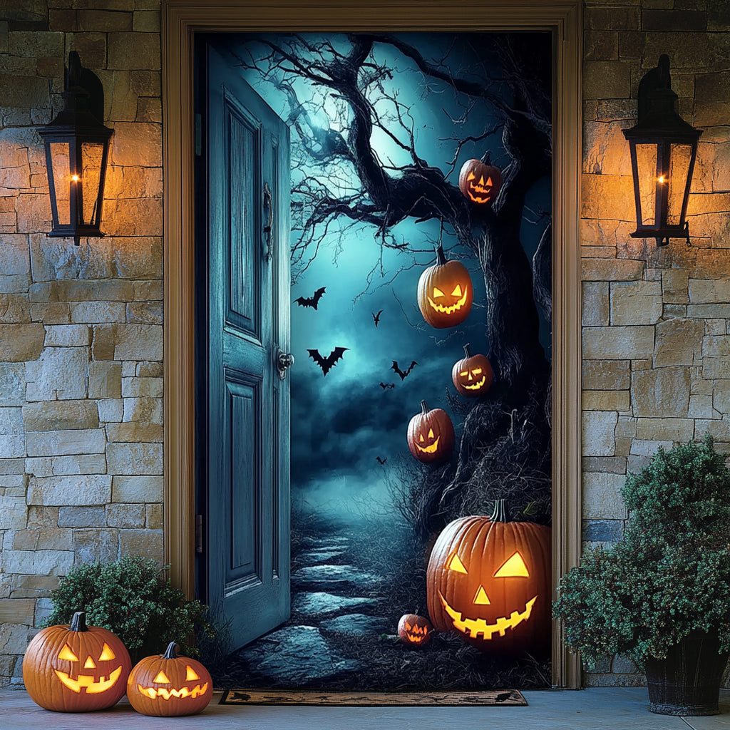 Lorva Halloween Door Cover Pumpkin Hollow Door