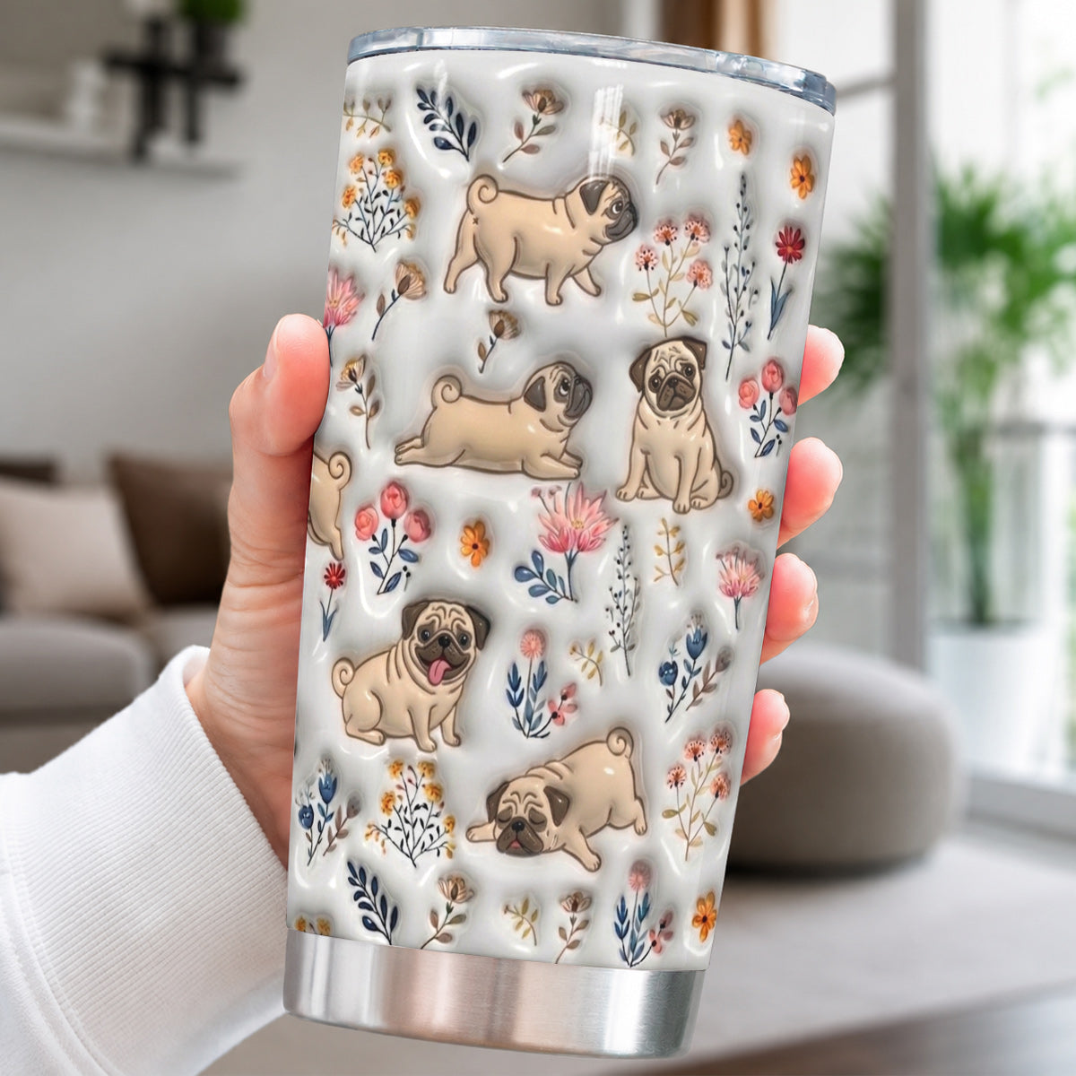 Lorva Pug 20Oz Flat Print Tumbler Happy Field Flowers