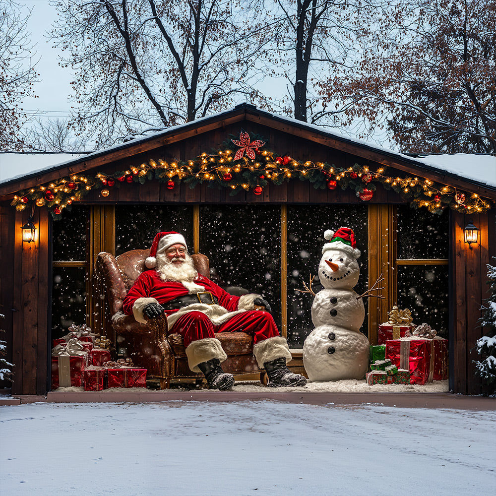 Lorva Christmas Garage Door Banner Decoration Santa & Snowman Holiday At Night