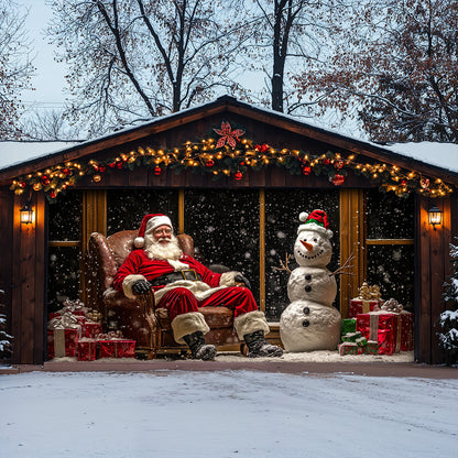 Lorva Christmas Garage Door Banner Decoration Santa & Snowman Holiday At Night