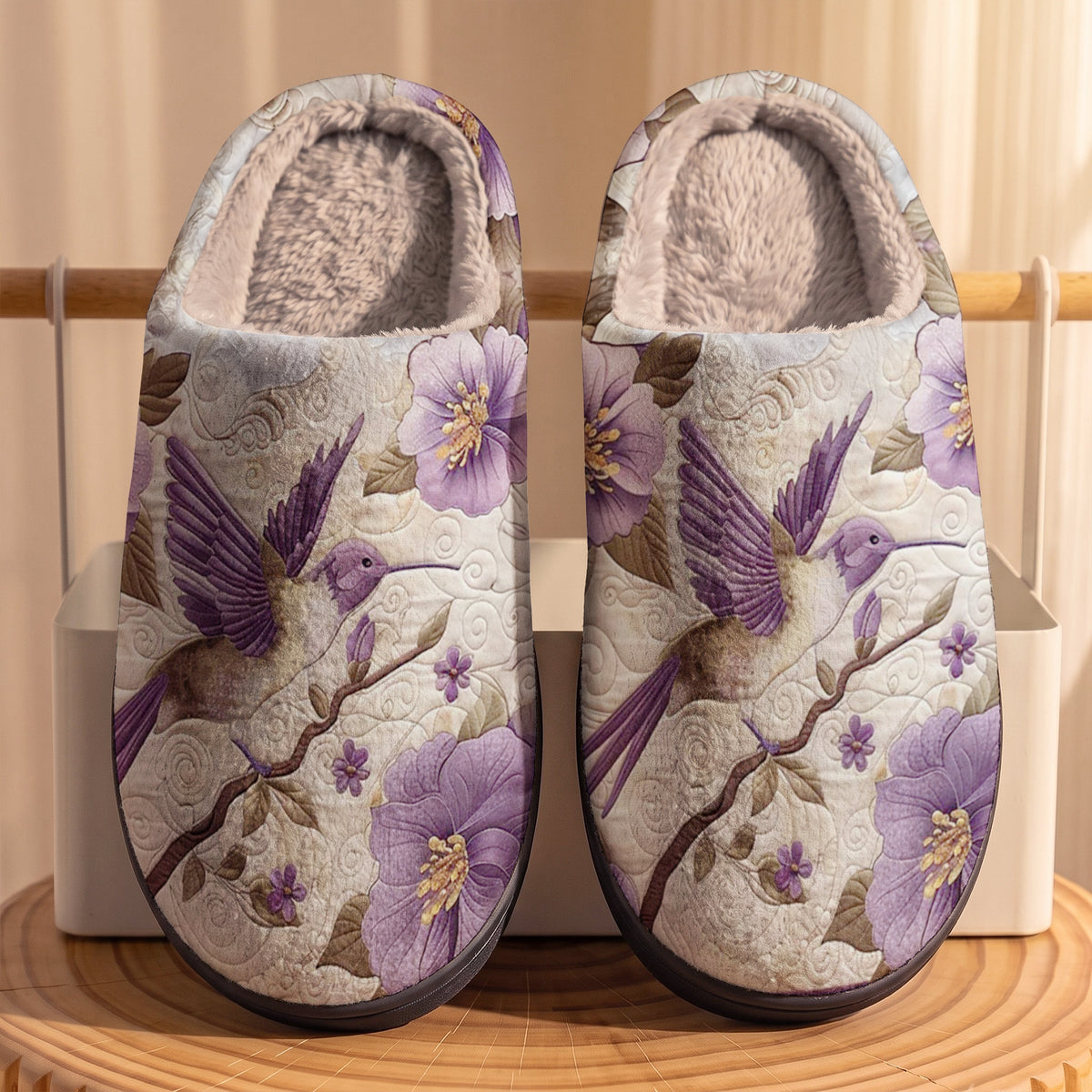 Lorva Hummingbird Fleece Lined Slippers Flower Serenade
