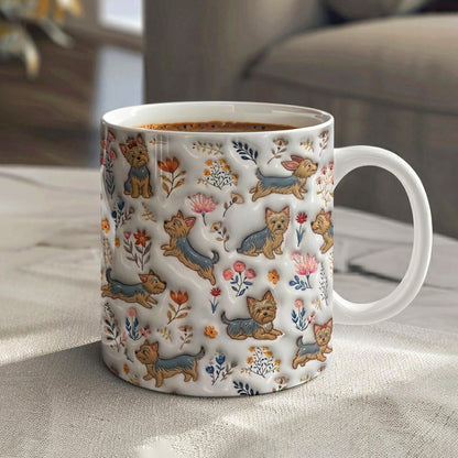 Lorva Yorkie Flat Print Mug Happy Field Flowers