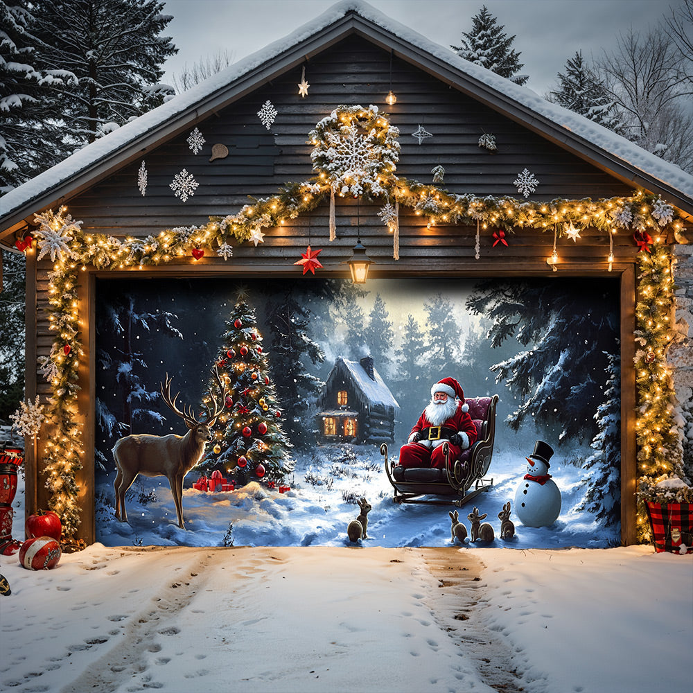 Lorva Christmas Garage Door Banner Decoration Santa’s Midnight Christmas