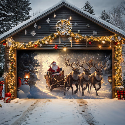 Lorva Christmas Garage Door Banner Decoration Santa’s Reindeer Journey