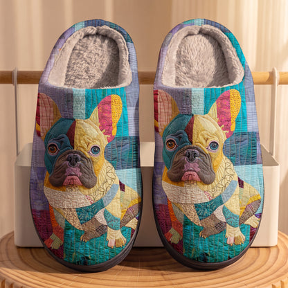 Lorva French Bulldog Fleece Lined Slippers Charming Patchwork