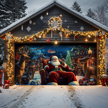 Lorva Christmas Garage Door Banner Decoration Joyful Santa & His Reindeer