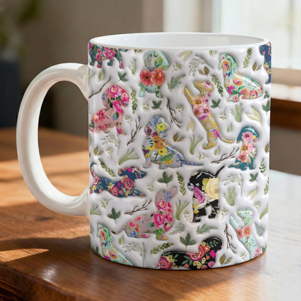 Lorva Dachshund Flat Print Mug Charming Floral Dachshund