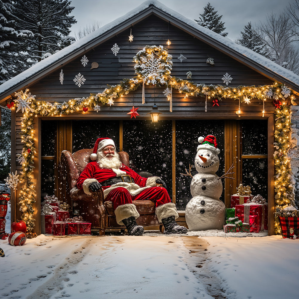 Lorva Christmas Garage Door Banner Decoration Santa & Snowman Holiday At Night