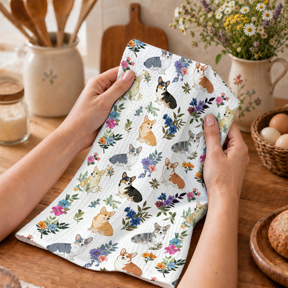 Lorva Corgi Kitchen Towel Charming Floral Corgi