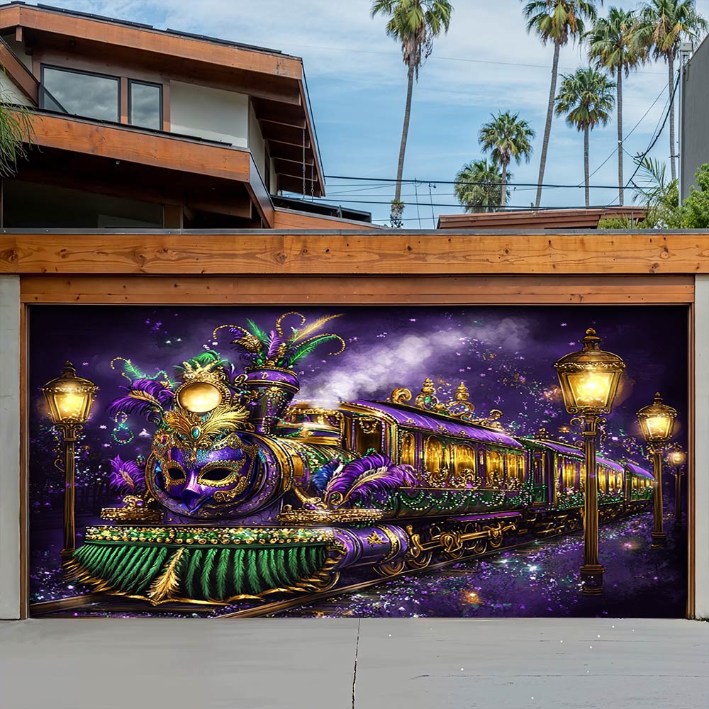 Lorva Garage Door Banner Decoration Festive Train Garage