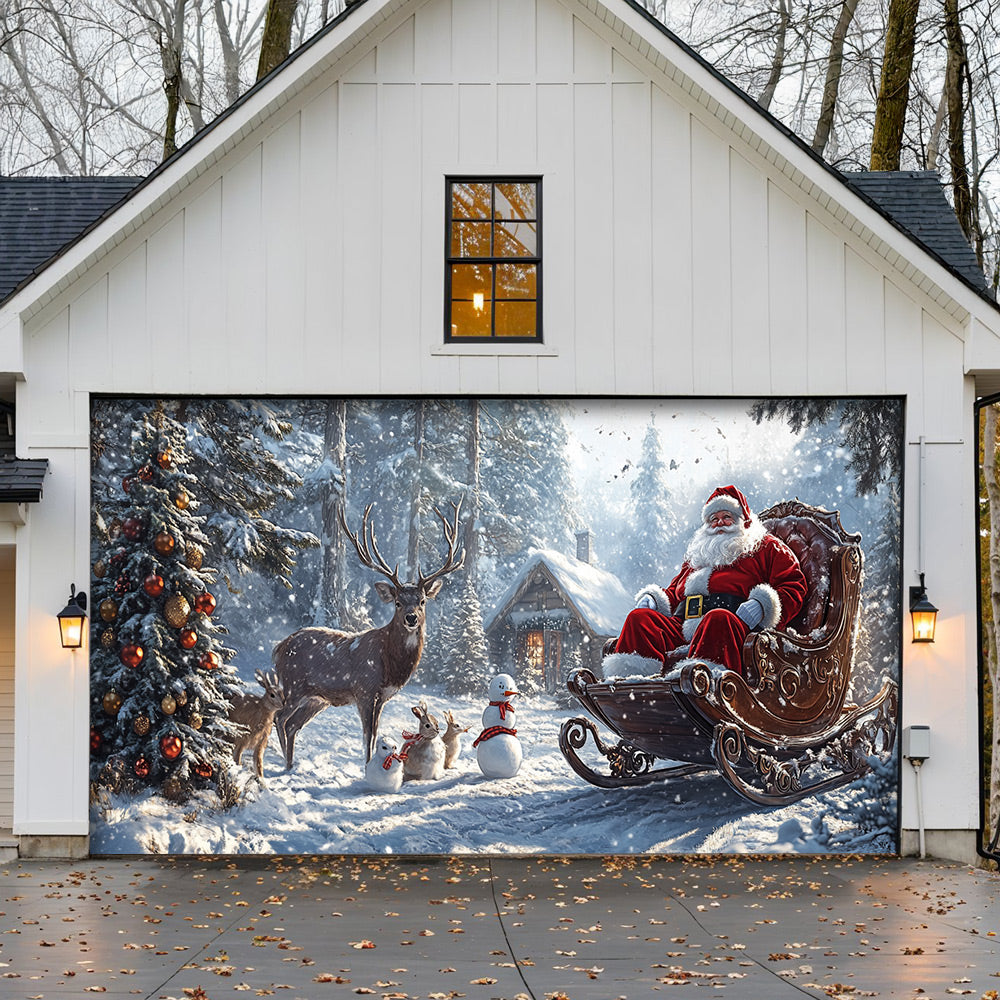 Lorva Christmas Garage Door Banner Decoration SSanta’s Woodland Christmas