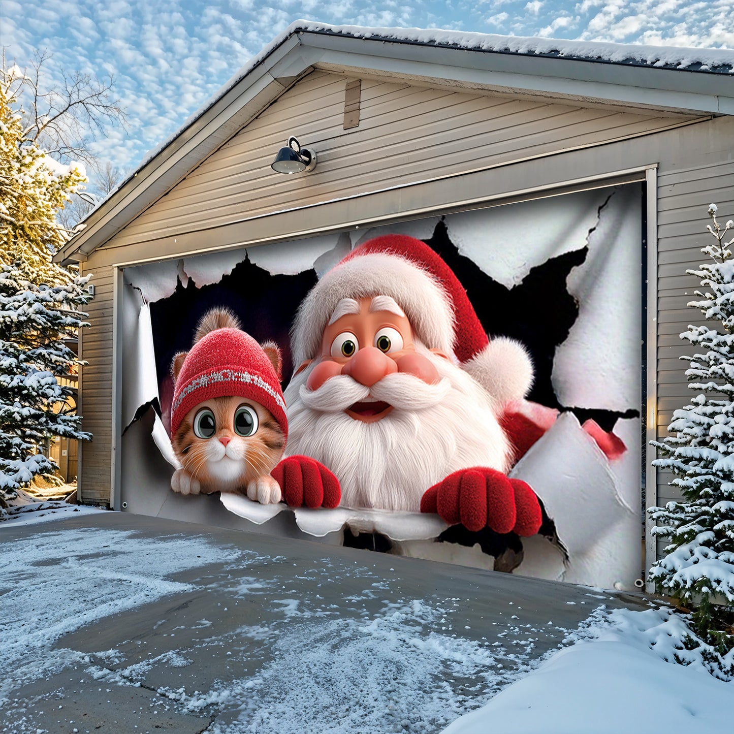 Lorva Christmas Garage Door Banner Decoration Cute Catmas