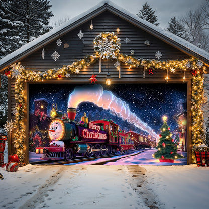 Lorva Christmas Garage Door Banner Decoration Cute Snowman’s Train Express