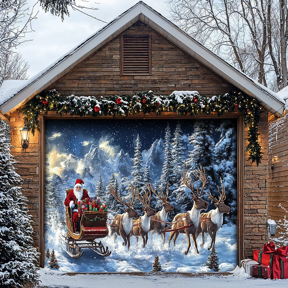 Lorva Christmas Garage Door Banner Decoration  Majestic Santa’s Christmas Reindeer Team
