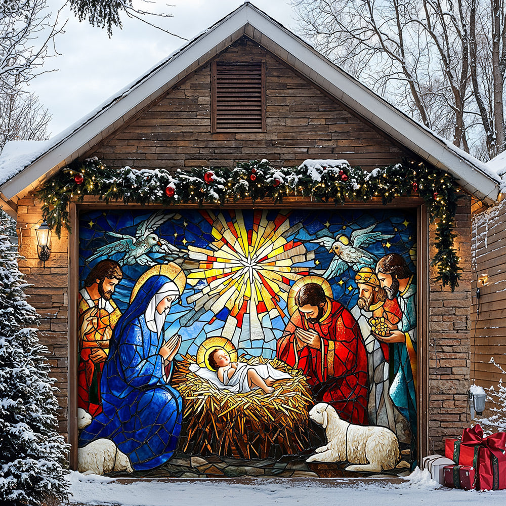 Lorva Christmas Garage Door Banner Decoration Holy Family Nativity